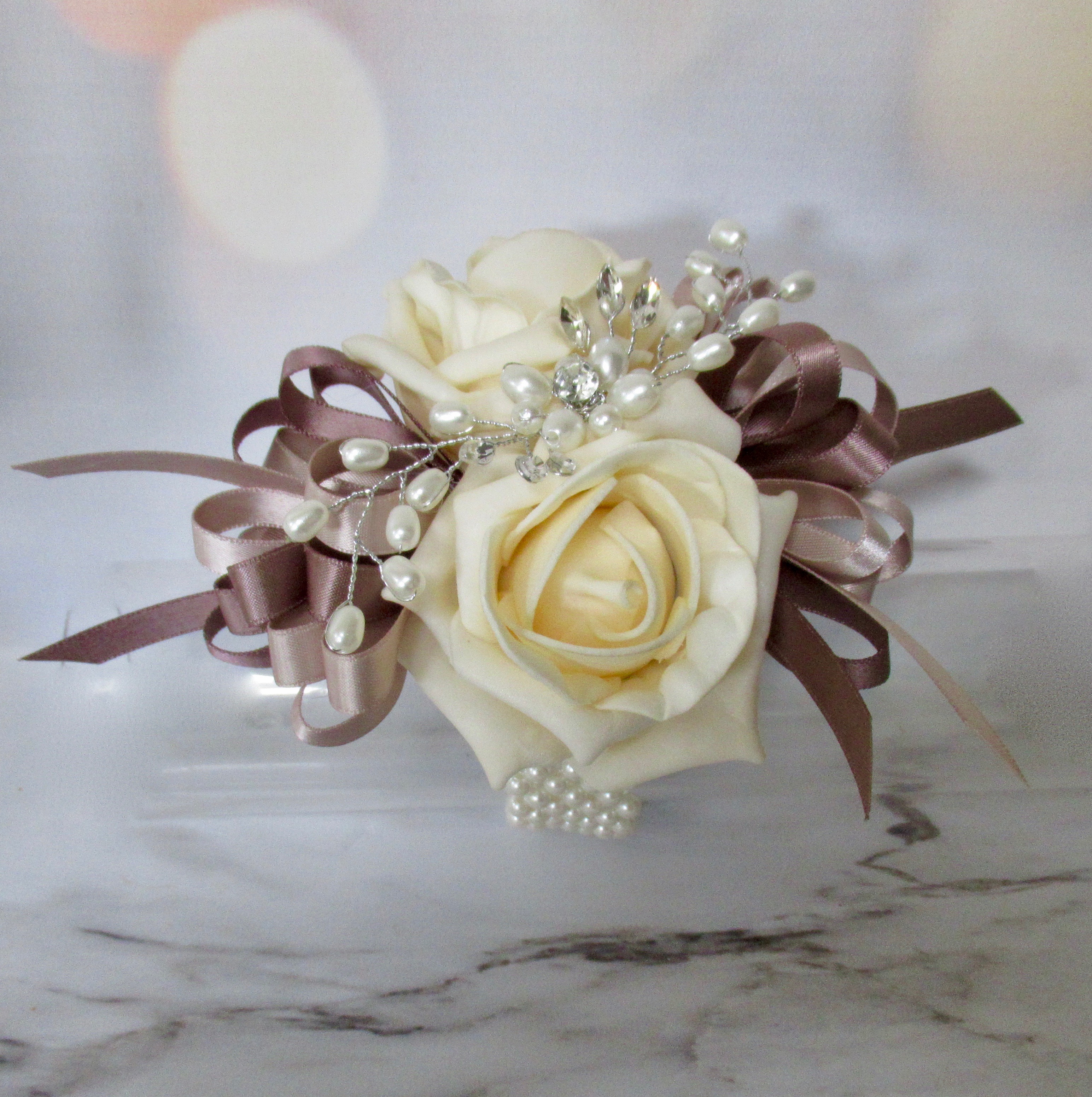 Nude, Taupe & Cream Wrist Corsage, CREAM & BEIGE PROM CORSAGE, Nude wrist corsage, cream wrist corsage